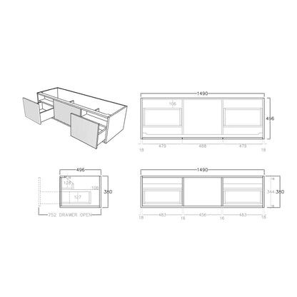 Bellevue Wall Hung Vanity - 1500mm