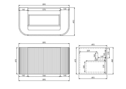 Avalon Matte Black Wall Hung PVC Vanity - 900mm