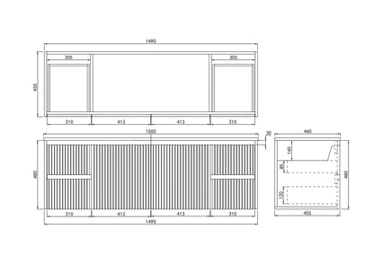 Brindabella Matte White Wall Hung PVC Vanity - 1500x460