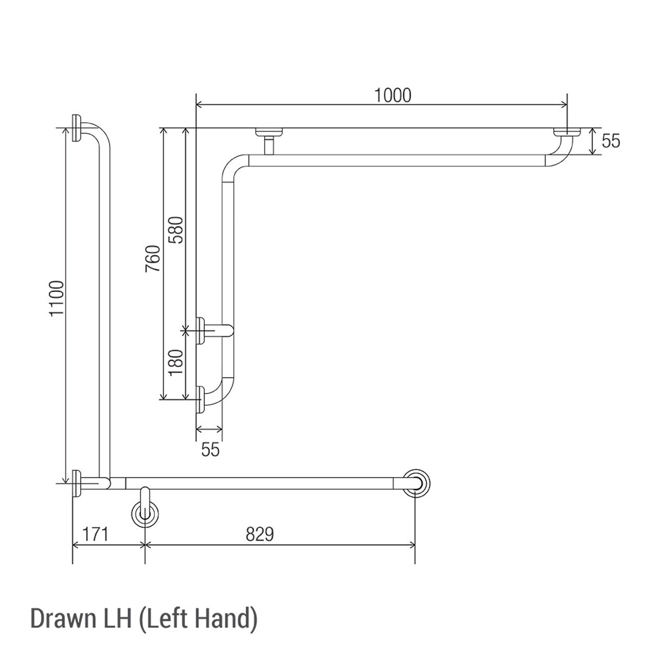 Clam® Flange Corner Shower Grab Rail