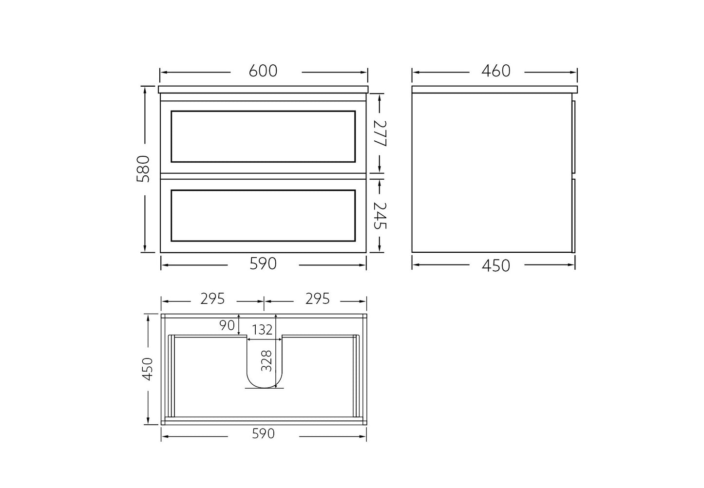 Freemantle Wall Hung Vanity - 600mm