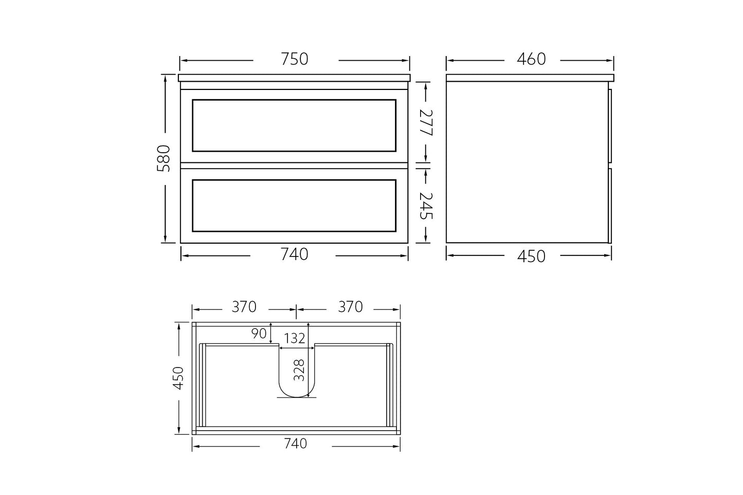 Freemantle Wall Hung Vanity - 750mm