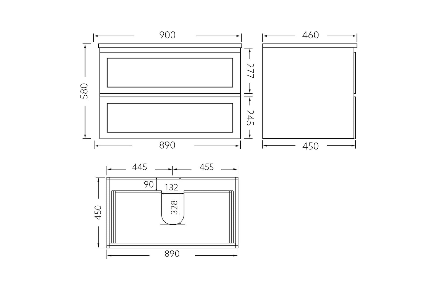 Freemantle Wall Hung Vanity - 900mm