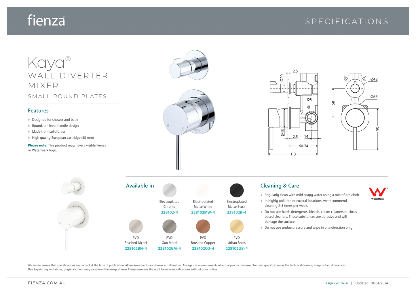 Kaya Wall Diverter Mixer - Round Plate