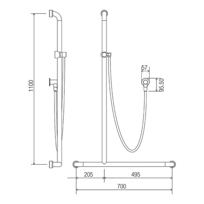 Hygienic Seal® Friction Slide "Inverted T" Shower Kit