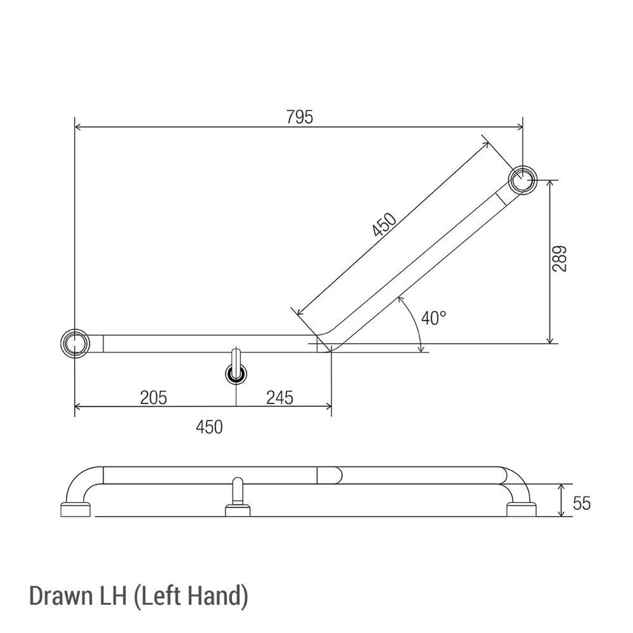 Hygienic Seal® 40° Ambulant & Accessible Grab Rail 450mm x 450mm