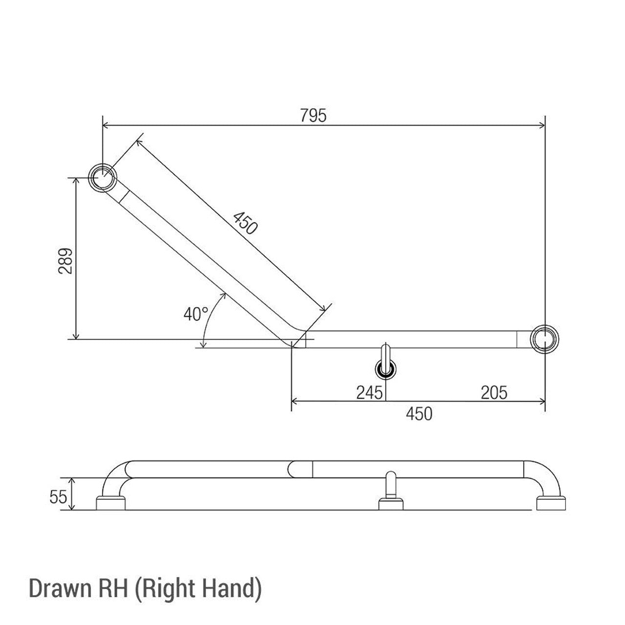 Hygienic Seal® 40° Ambulant & Accessible Grab Rail 450mm x 450mm