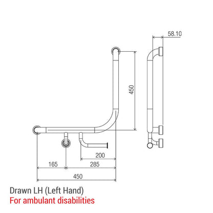 Hygienic Seal® 90° Ambulant & Accessible Grab Rail with Toilet Paper Holder