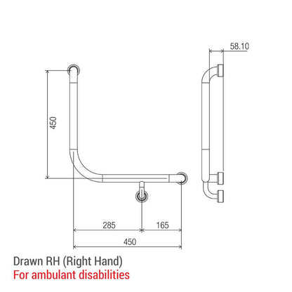 Hygienic Seal® 90° Ambulant & Accessible Grab Rail with Toilet Paper Holder