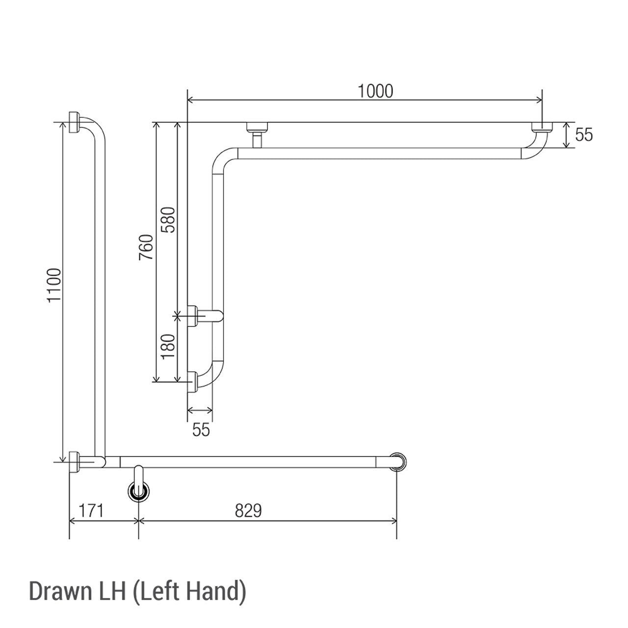 Hygienic Seal® Corner Shower Grab Rail