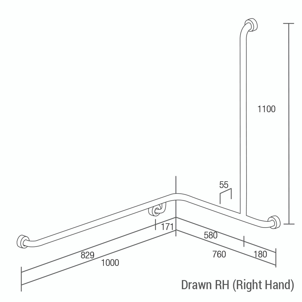 Hygienic Seal® Corner Shower Grab Rail