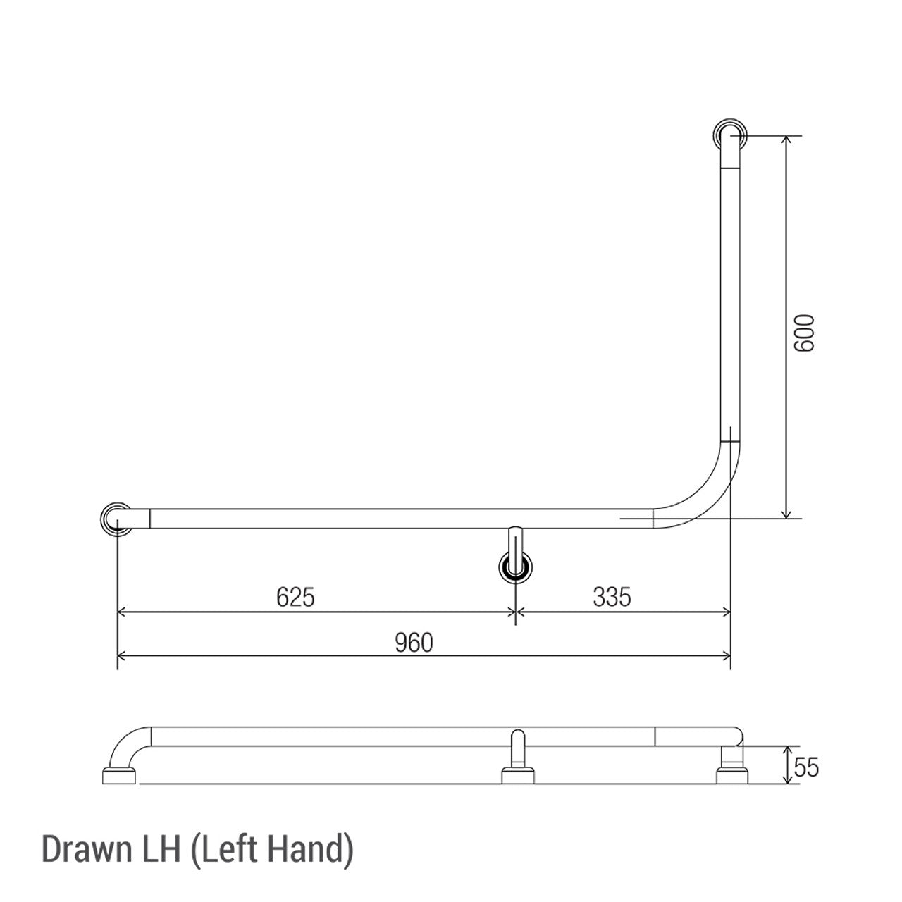 Hygienic Seal® 90° Ambulant & Accessible Grab Rail