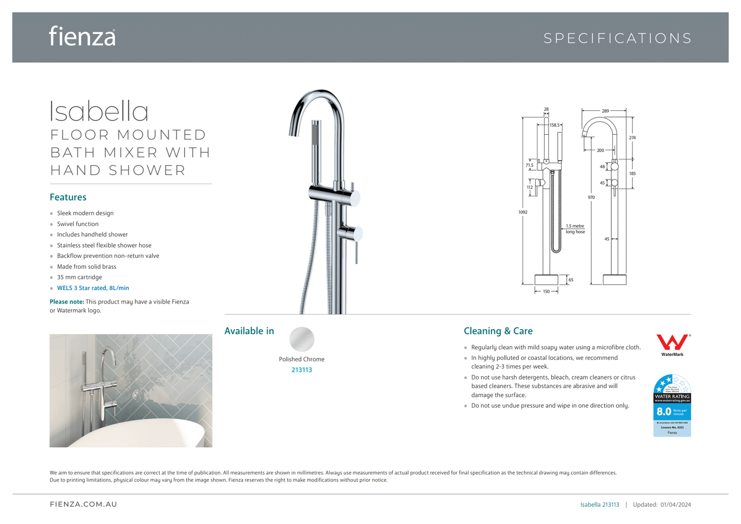 Kaya Floor Mounted Bath Mixer With Hand Shower