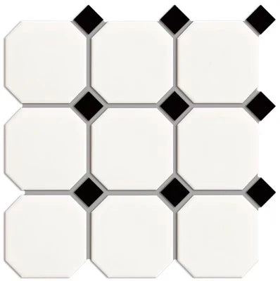 White and Black Matte Porcelain Glazed Octagon (Large)