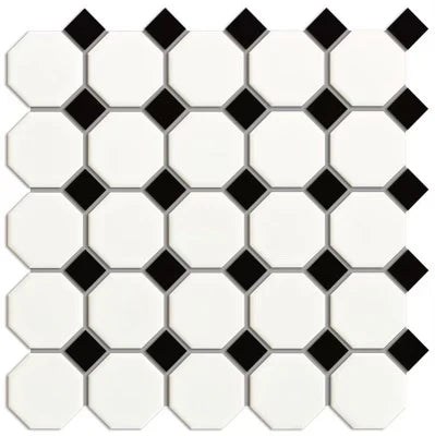 White and Black Matte Porcelain Glazed Octagon (Small)