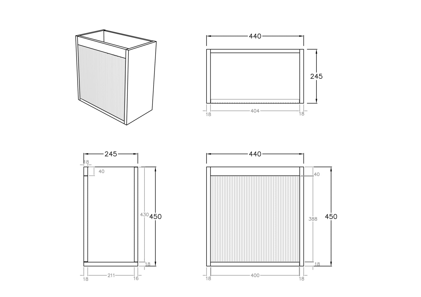 Bellevue Wall Hung Vanity (Slim) - 450mm