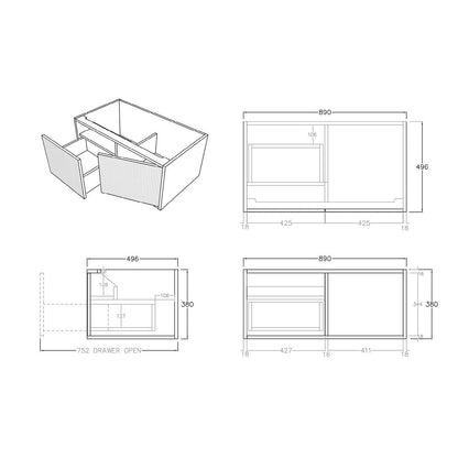 Bellevue Wall Hung Vanity - 900mm