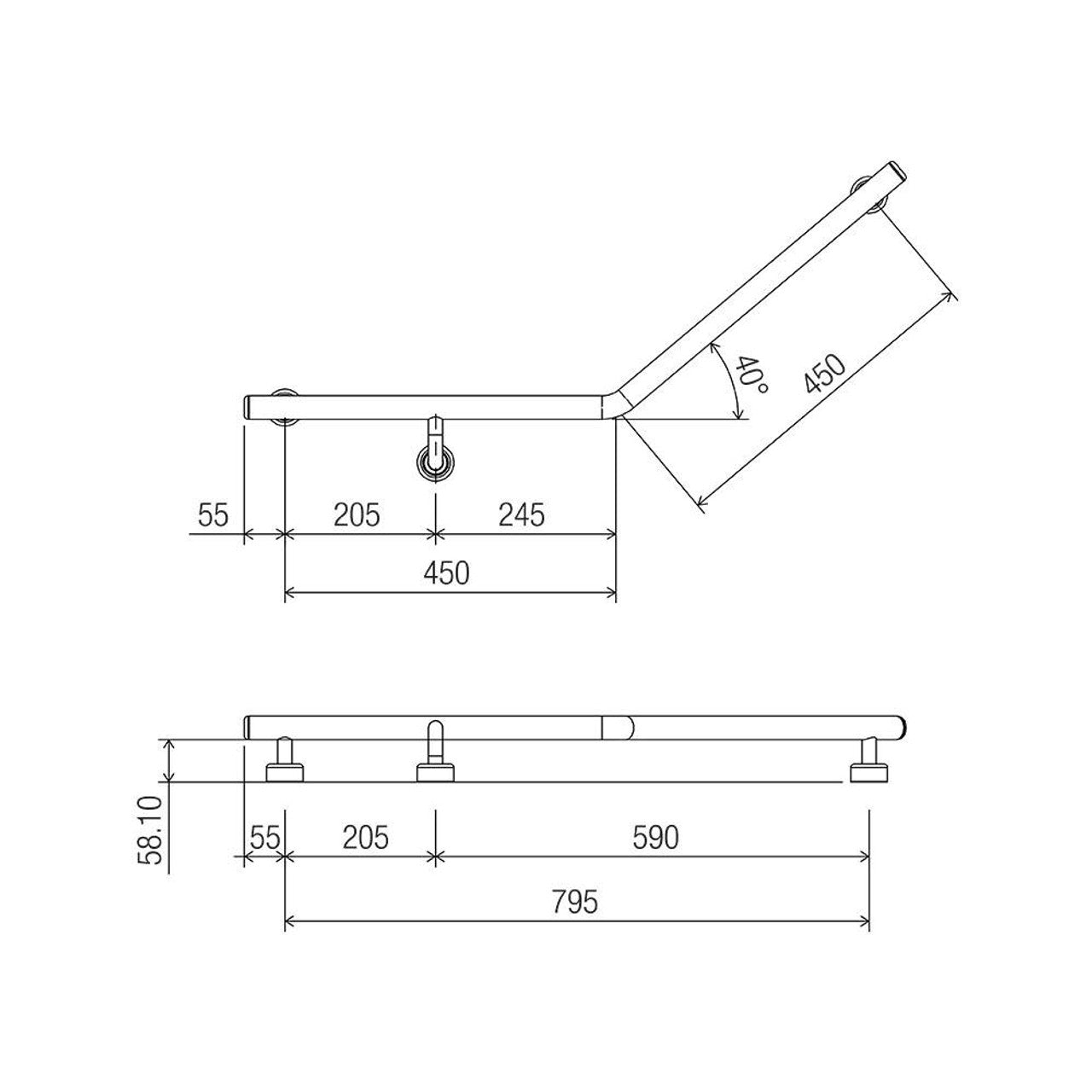 Linear 40° Ambulant & Accessible Grab Rail 450mm x 450mm