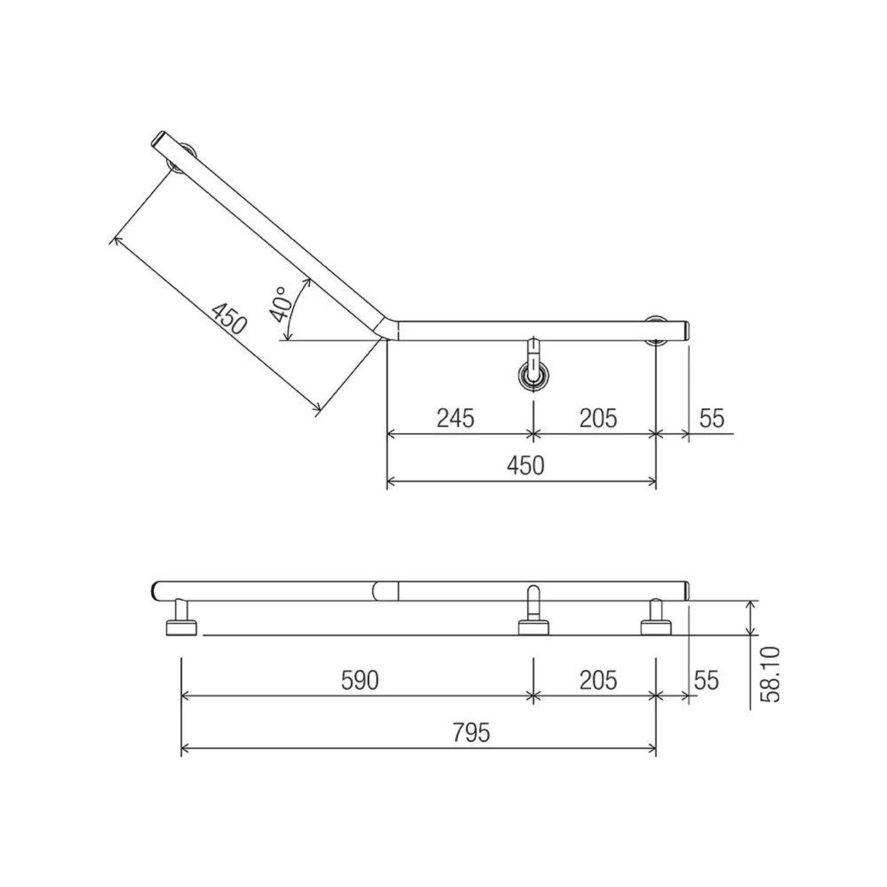 Linear 40° Ambulant & Accessible Grab Rail 450mm x 450mm