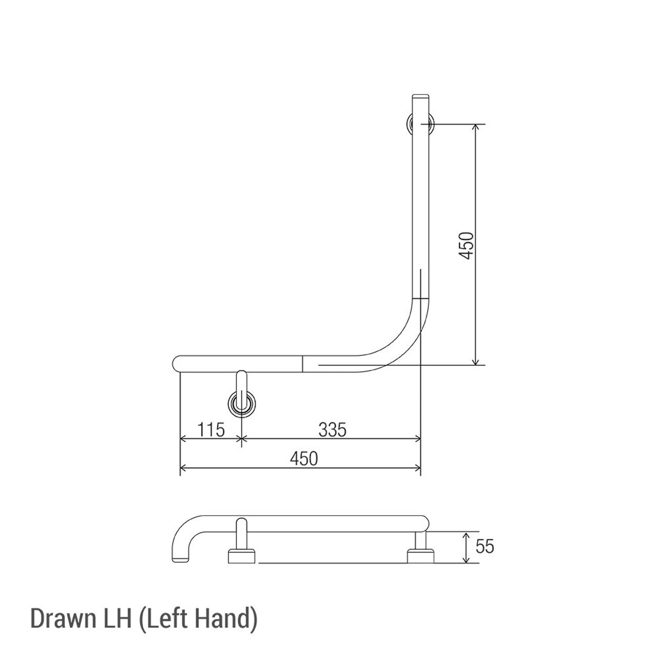 Linear 90° Ambulant & Accessible Grab Rail 450mm x 450mm