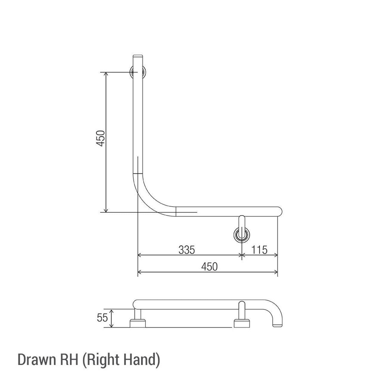 Linear 90° Ambulant & Accessible Grab Rail 450mm x 450mm