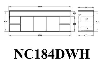 Nova Series - Plywood Wall Hung Vanity (DB) - 1800x460x525