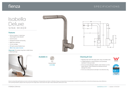 Isabella Deluxe Pull-Out Kitchen Mixer - Brushed Nickel