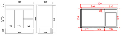 Nova Series - Plywood Free Standing Vanity Right Side (SB) - 900x465x880