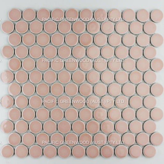 Pink Gloss Porcelain Glazed Penny Round