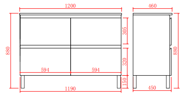 Riva Series - PVC Free Standing Vanity (SB) - 1200x460x880