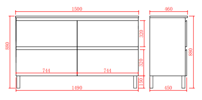 Riva Series - PVC Free Standing Vanity (DB) - 1500x460x880