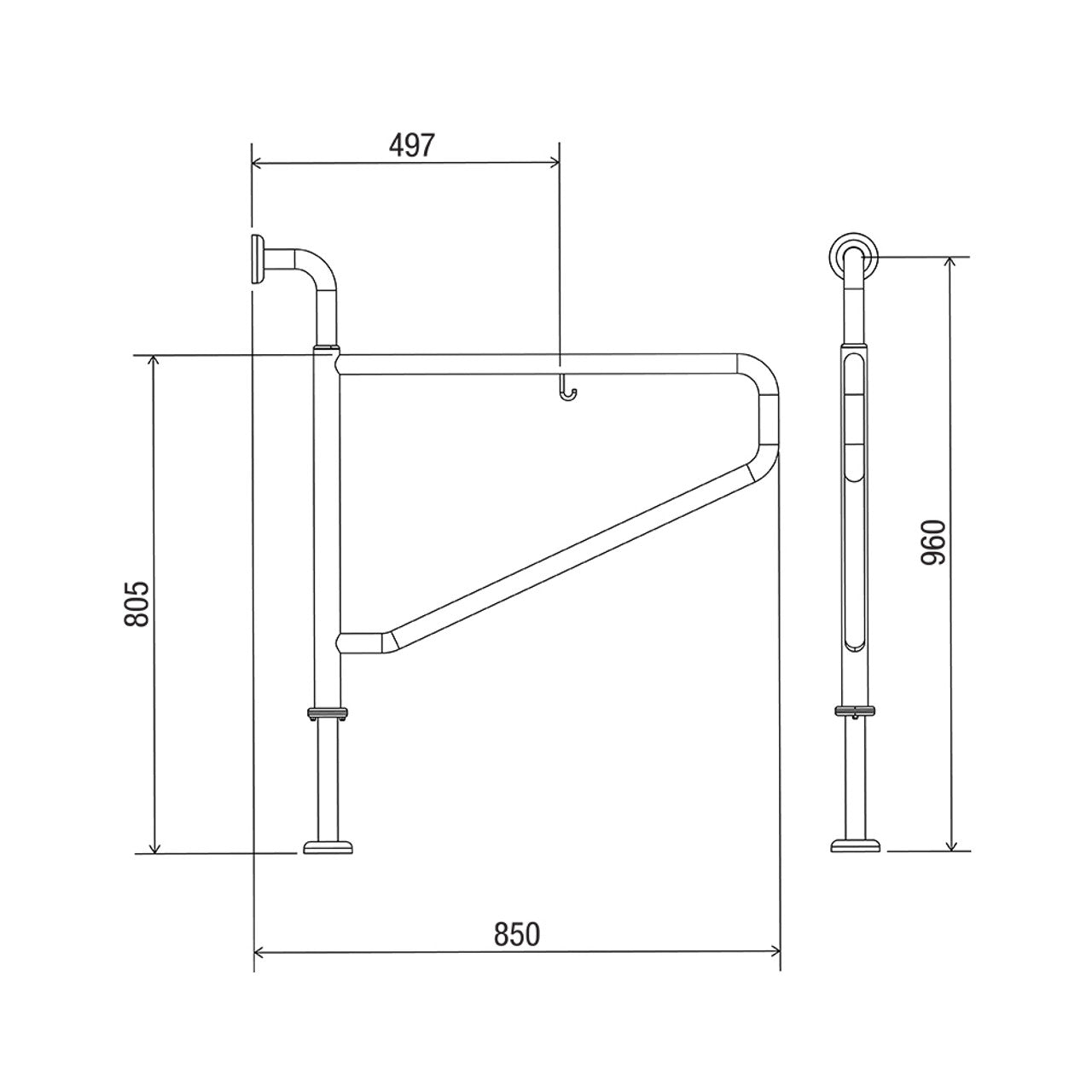 Swinglock® 850mm Side Assist Rail With Nurse Call Hook