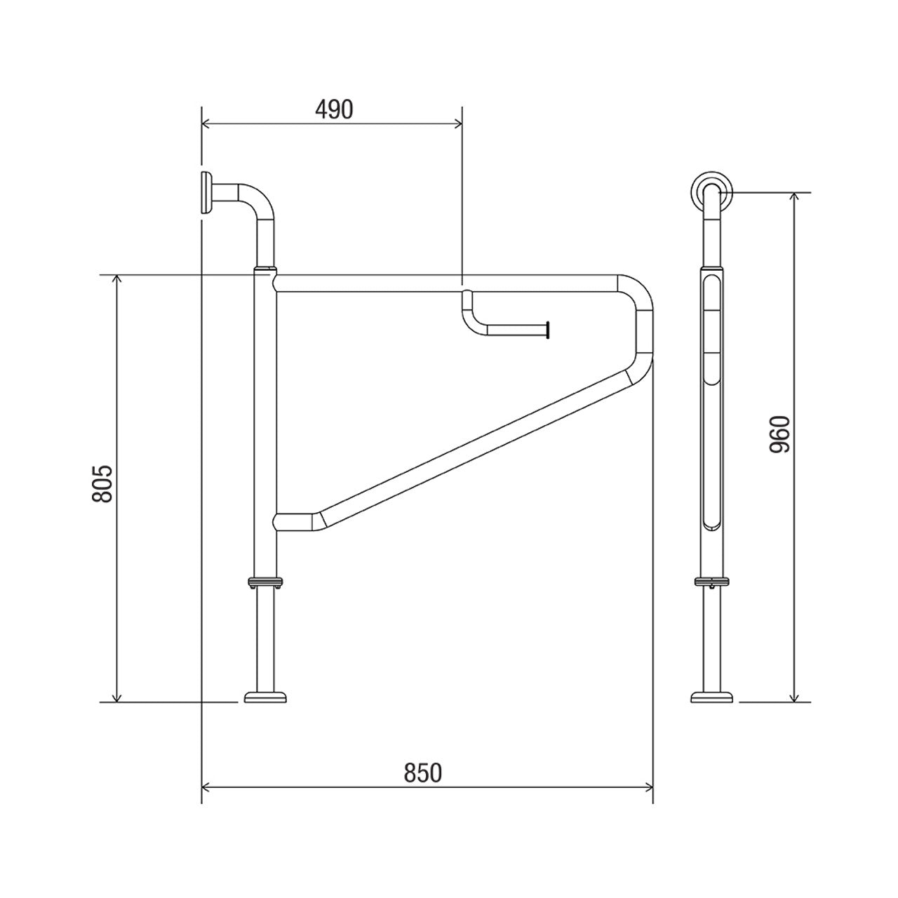 Swinglock® 850mm Side Assist Rail With Toilet Paper Holder