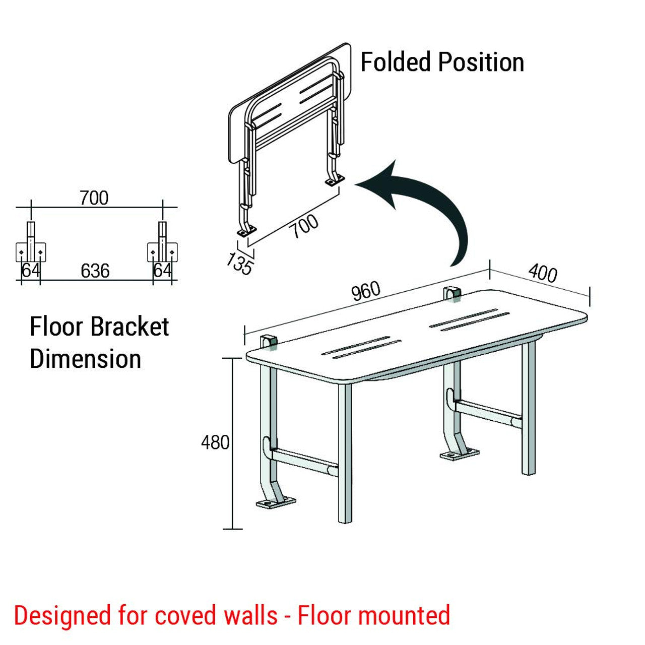 Coved Walls Shower Seat