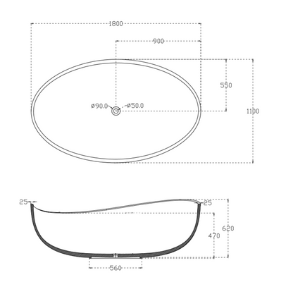 Wave Freestanding Bath - 1800