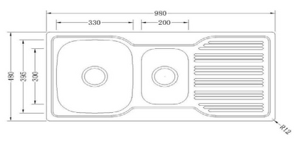 Traditionell 1 1/4 Bowl Sink - 980 x 480 Square