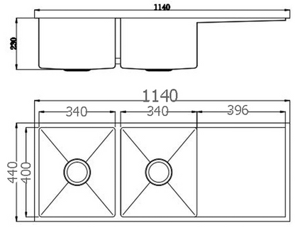 Arcko Lux Double Bowl Sink with Drainer - 1140 x 440