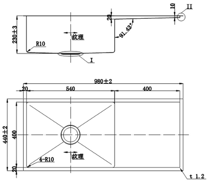 Arcko Lux Single Bowl Sink with Drainer - 980 x 440