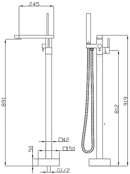 Eckig Floor Bath Mixer with Hand Shower