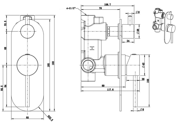 Morgan Rund Shower/Bath Mixer with Diverter