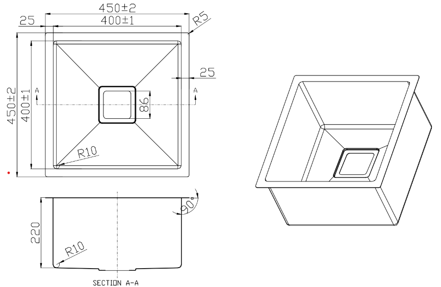 Single Bowl Sink - 450 x 450