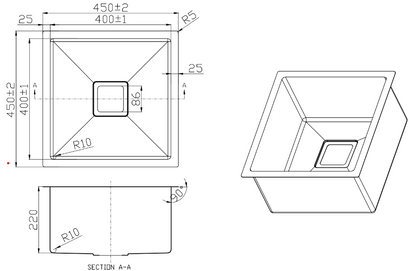 Single Bowl Sink - 450 x 450