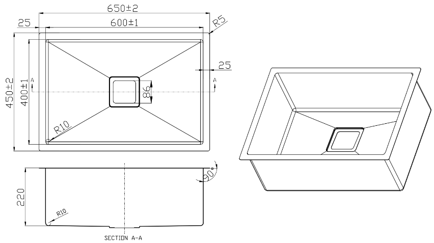 Single Bowl Sink - 650 x 450