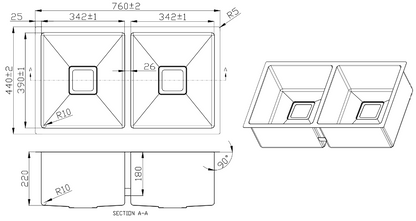 Double Bowl Sink - 760 x 440