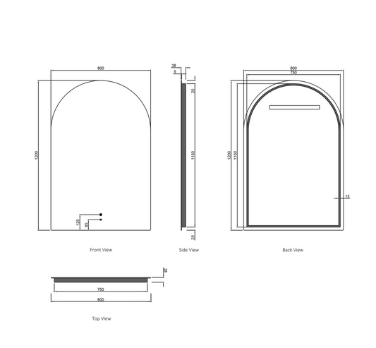 LED Arched Brushed Gold Framed Mirror - 1200x800