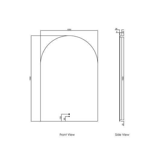 LED Arched Brushed Gold Framed Mirror - 1500x1000