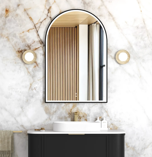 LED Arched Matte Black Frame Mirror - 1200x800