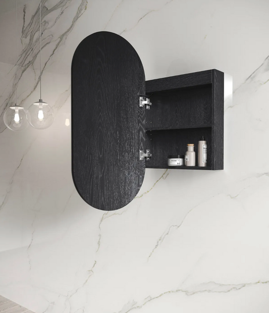 LED Oval Matte Black Shaving Cabinet - 900x450