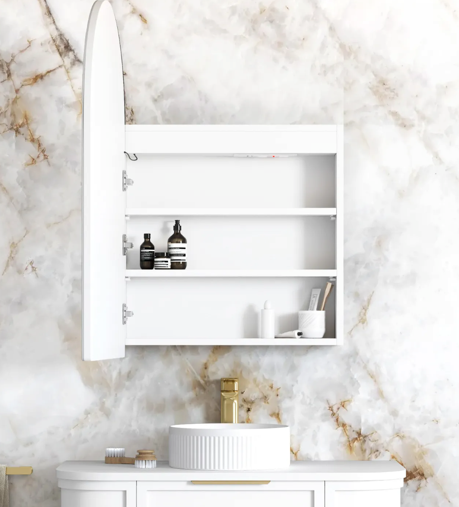 LED Arched White Shaving Cabinet - 900 x 600