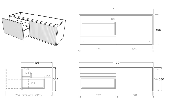 Bellevue Wall Hung Vanity - 1200mm